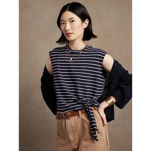 Banana Republic T-Shirt Size M tie bow Preppy Navy New